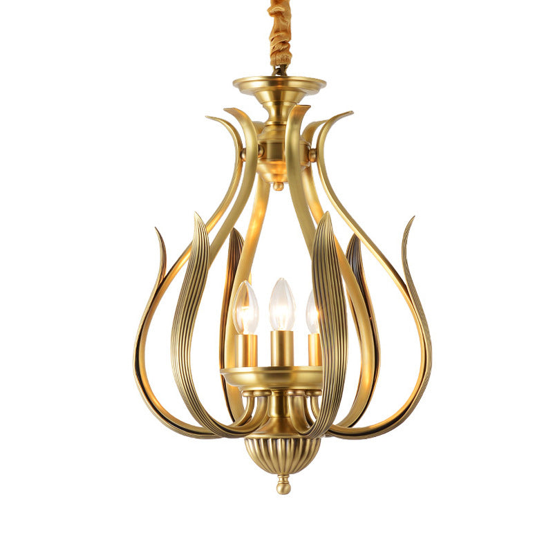 Modern Luxury Brass Oval Lantern 3-Light Chandelier
