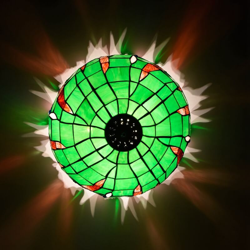 Tiffany Green Stained Glass Semi-Circular 3-Light Flush Mount Ceiling Light