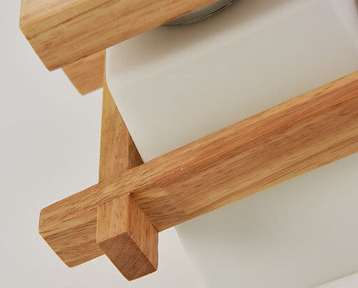 Modern Wooden Square Cube 1-Light Semi-Flush Mount Ceiling Light