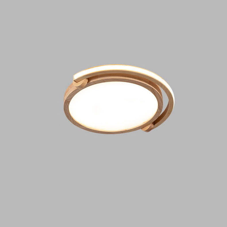 Simple Japanese Wood Log Round Acrylic LED Flush Mount Ceiling Light