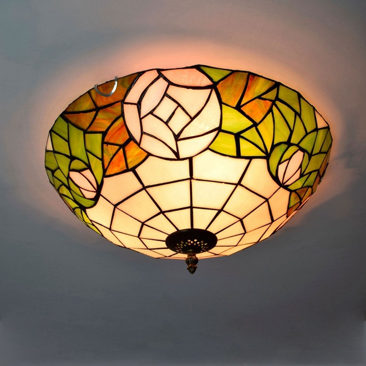 Tiffany European Retro Creative Stained Glass Rose Pattern Design 3-Light Flush Mount Light