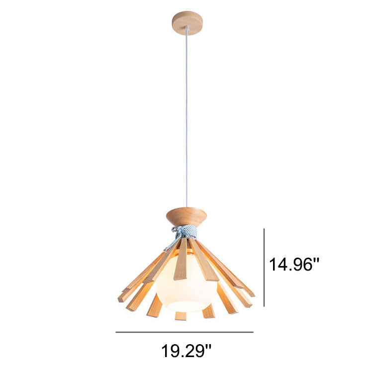 مصباح معلق من خشب جذوع الأشجار النوردي مع كرة زجاجية واحدة