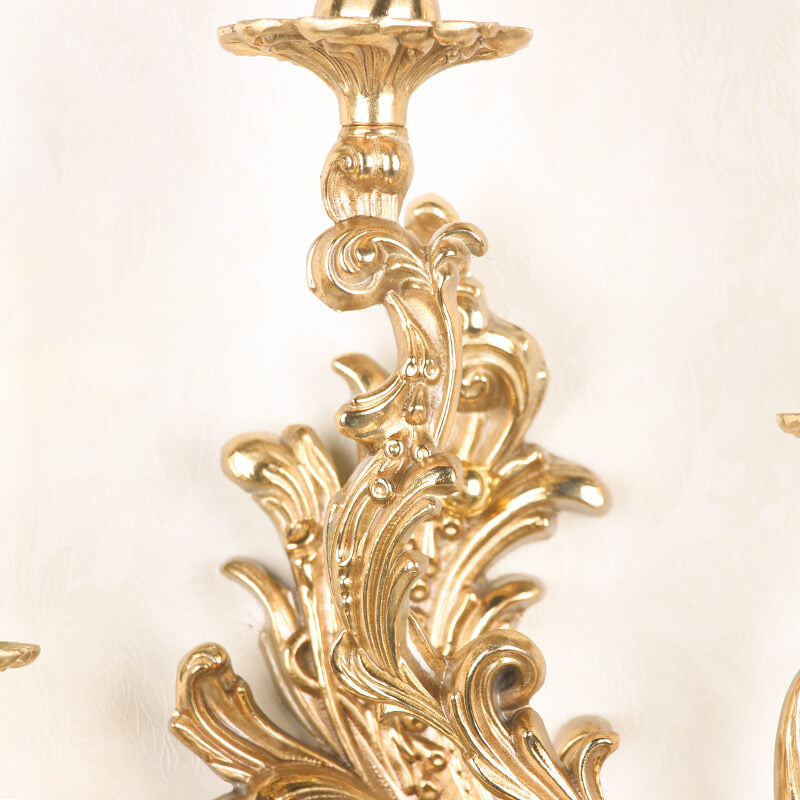 مصباح حائط فرنسي عتيق من النحاس مع شمعة و3 مصابيح