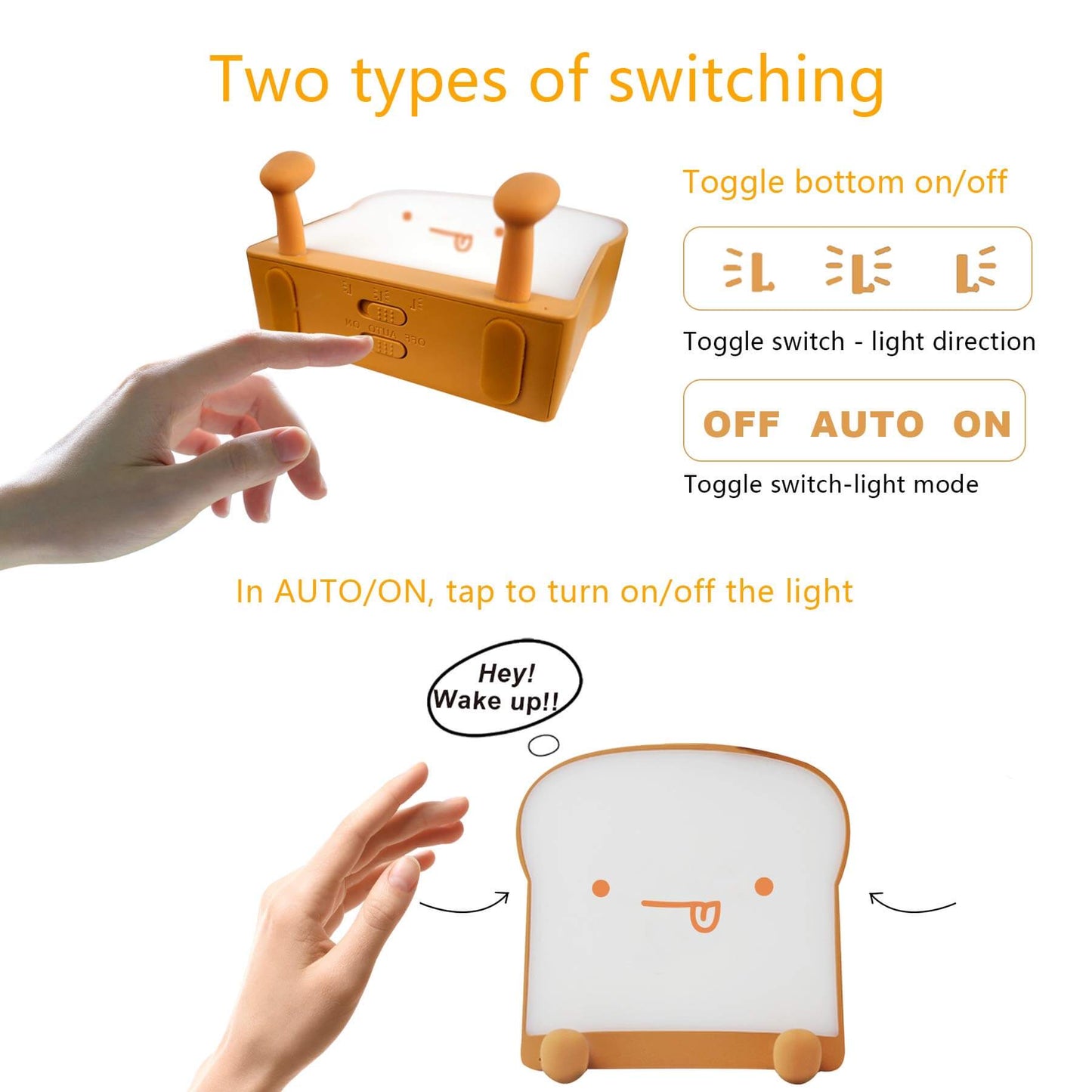 Cute Toast Bread Night Light USB Pat Timer Bedside Bed Lamp