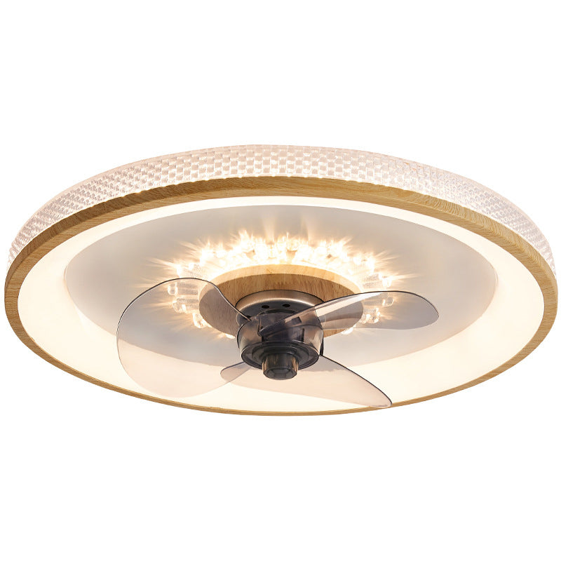 Nordic Minimalist Round Acrylic Wood Grain LED Flush Mount Ceiling Fan Light