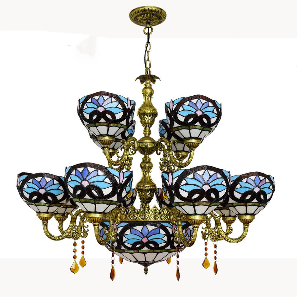 European Style Tiffany Love Baroque Stained Glass 15-Light Chandelier