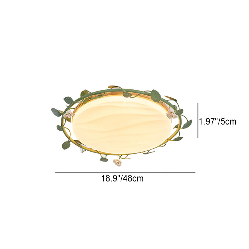 Modern Minimalist Disc Rose Rattan Wood Acrylic LED Flush Mount Ceiling Light