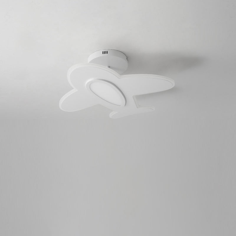 Contemporary Creative Airplane Wood Iron LED Semi-Flush Mount Ceiling Light For Bedroom