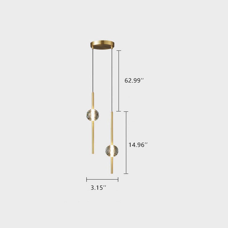 Modern Simple Copper Glass Ball Tube 1/2 Light Pendant Light