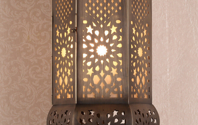 Retro Hollowed Column Copper Moroccan 1-Light Wall Sconce Lamp