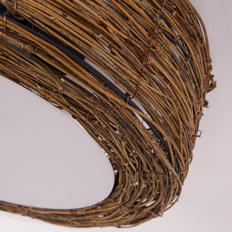 مصباح سقف دائري عتيق من الخيزران الريفي، مزود بإضاءة واحدة، ومثبت على السطح