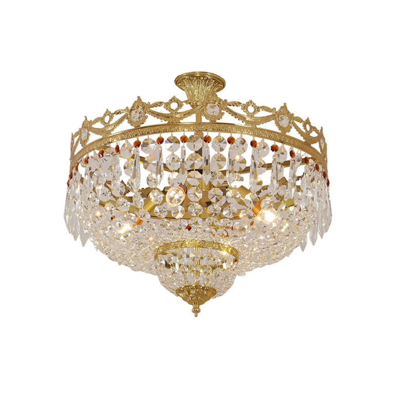 European Light Luxury Round All Brass Glass 4/5-Light Flush Mount Lighting