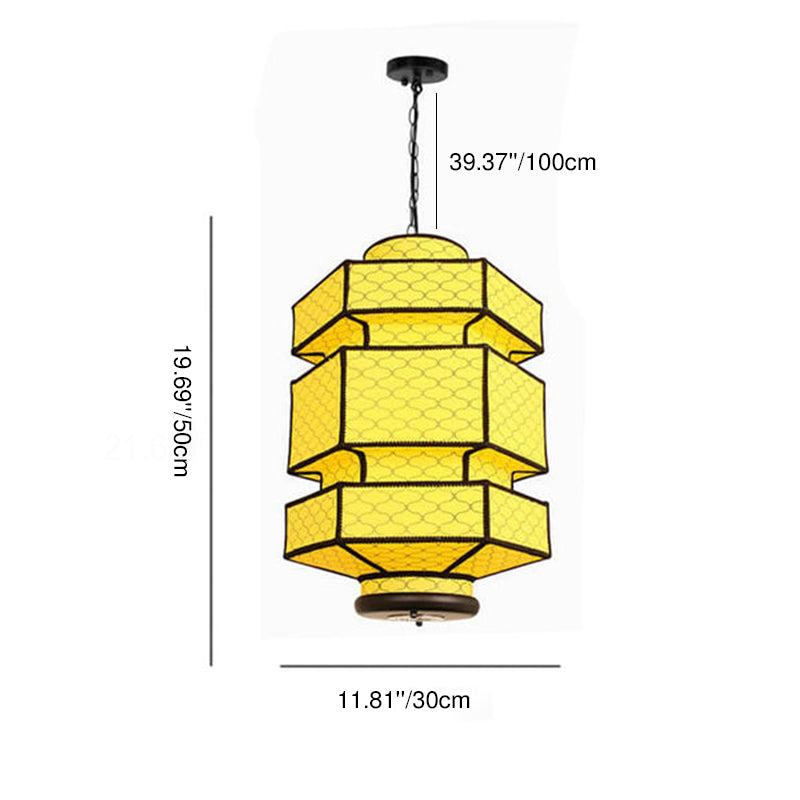 Chinese Retro Hexagonal Faux Sheepskin Iron 1-Light Pendant Light