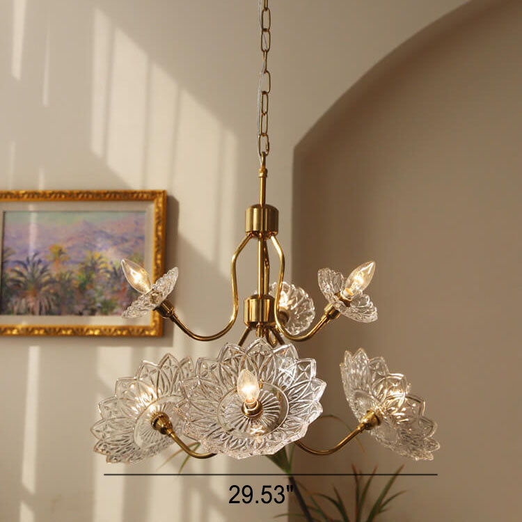 French Vintage Flower Butterfly Glass 4/6 Light Chandelier