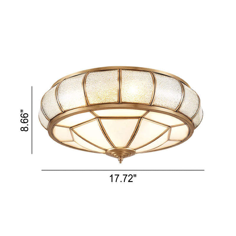European Style Luxury Brass Glass Drum Cage 3/4/6 Light Flush Mount Ceiling Light