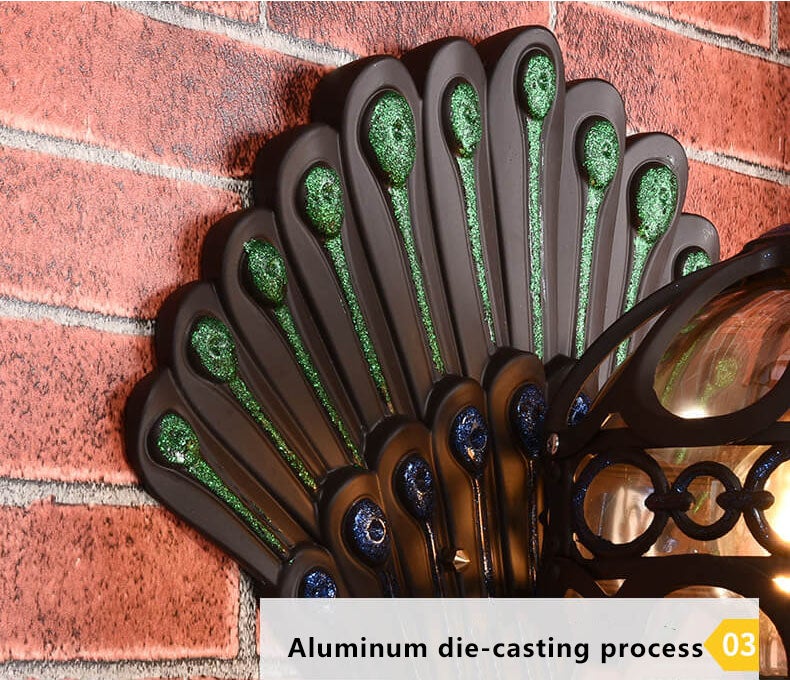 مصباح حائط خارجي مقاوم للماء بضوء واحد على شكل طاووس أوروبي عتيق