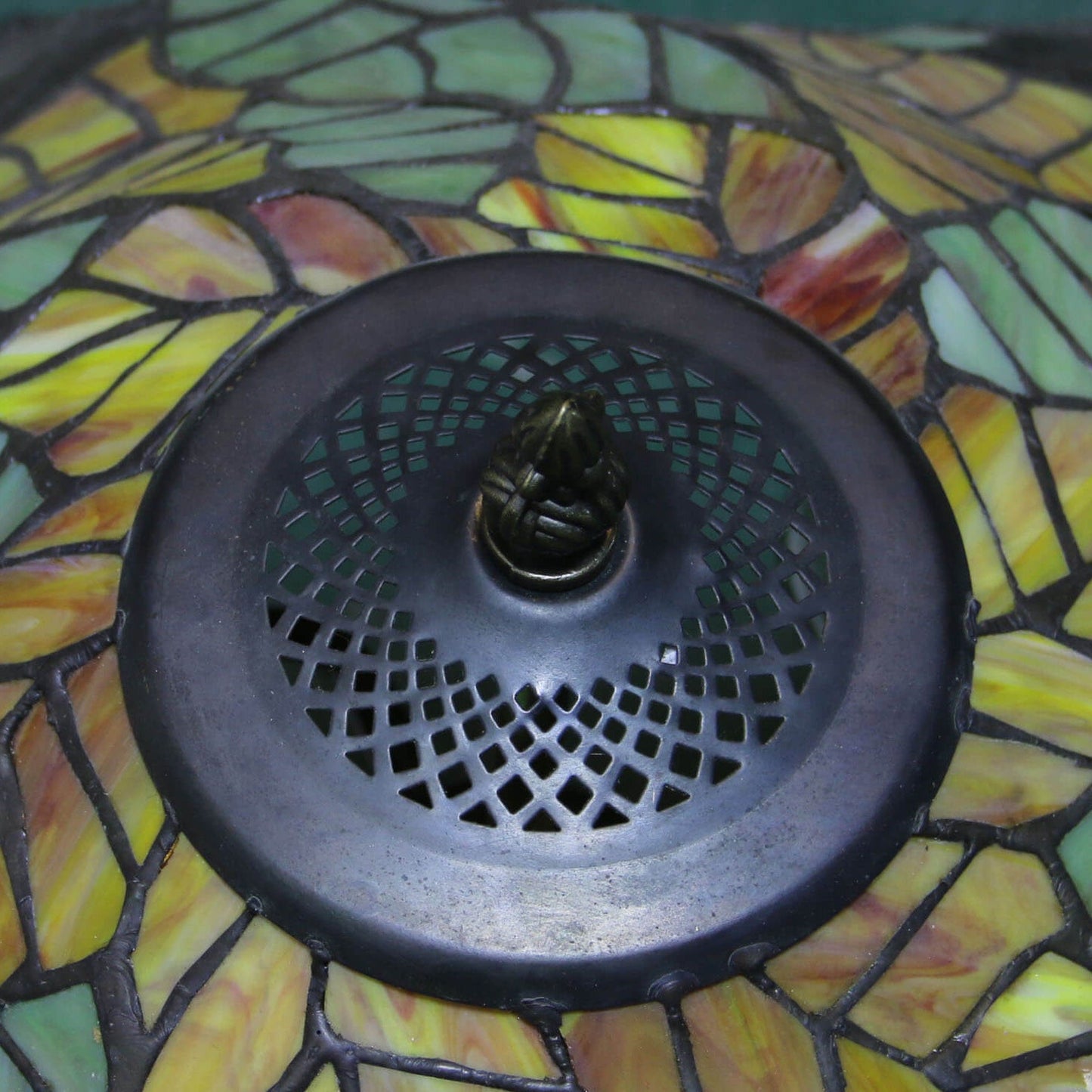 Vintage Tiffany Leaf Stained Glass 2-Light Table Lamp