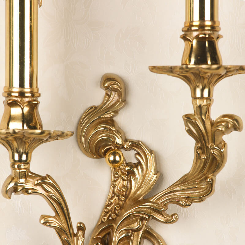 French Vintage Brass Candle 2/3 Light Wall Sconce Lamp