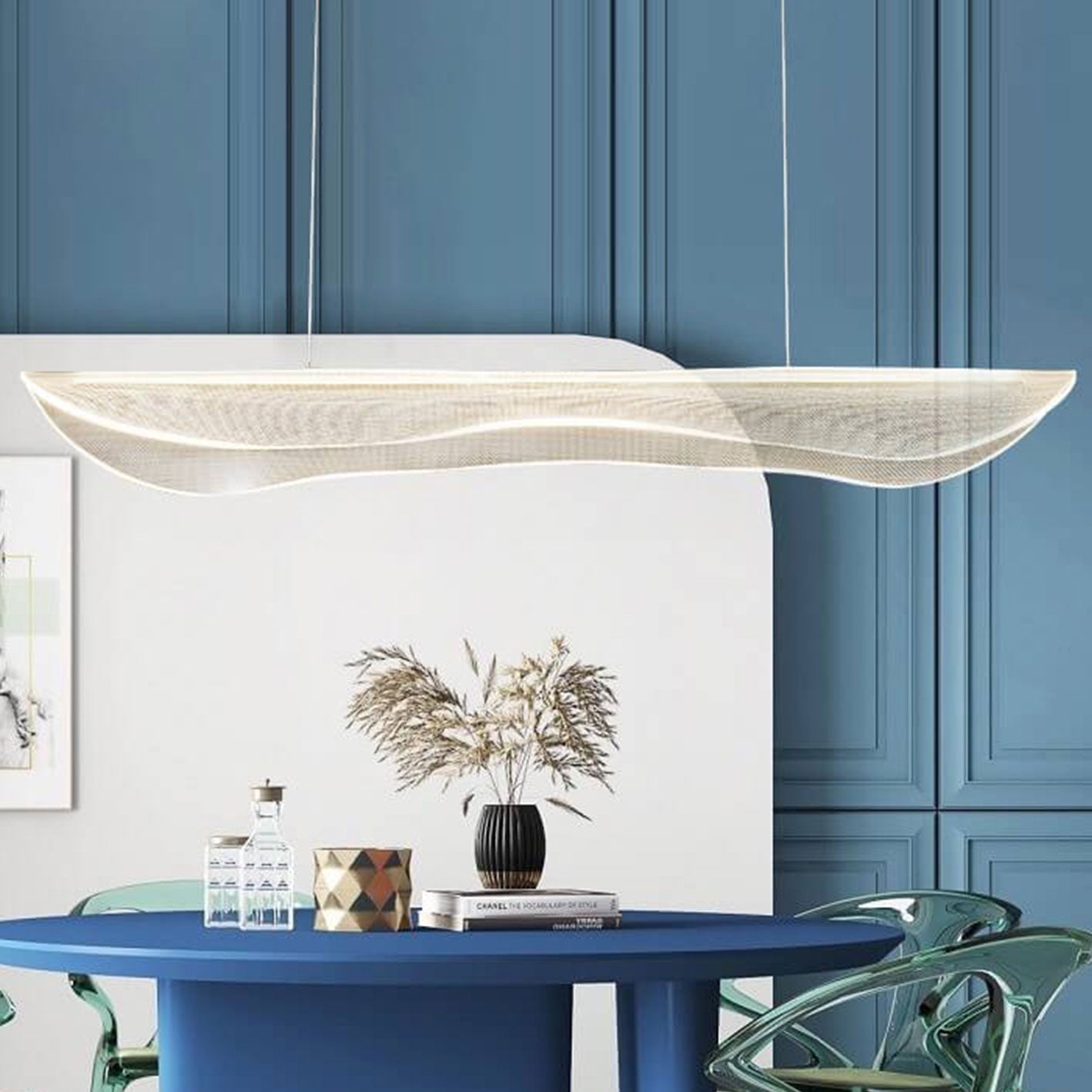ثريا LED بتصميم أوراق طويلة من الأكريليك بتصميم جزيرة بإضاءة عصرية فاخرة