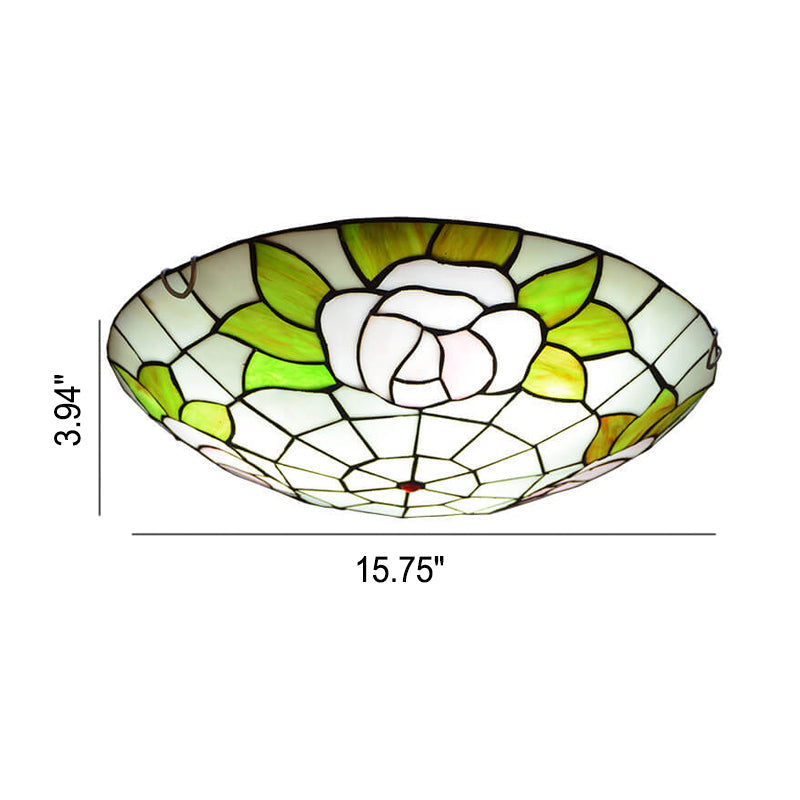 Tiffany Orchid Rose Stained Glass Round 2/3/4 Light Flush Mount Ceiling Light