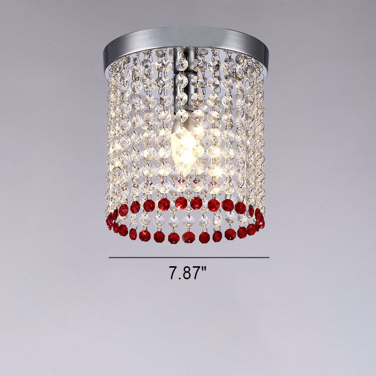 Modern Minimalist Crystal Bead Curtain Round 1-Light Semi-Flush Mount Ceiling Light