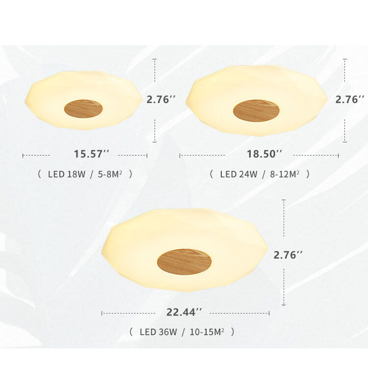 Nordic Solid Wood Acrylic Round 1-Light LED Flush Mount Ceiling Light