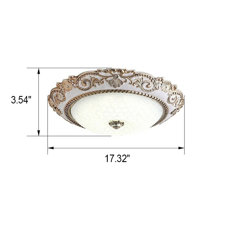 European Retro Round Carved Lace Resin Glass LED Flush Mount Ceiling Light