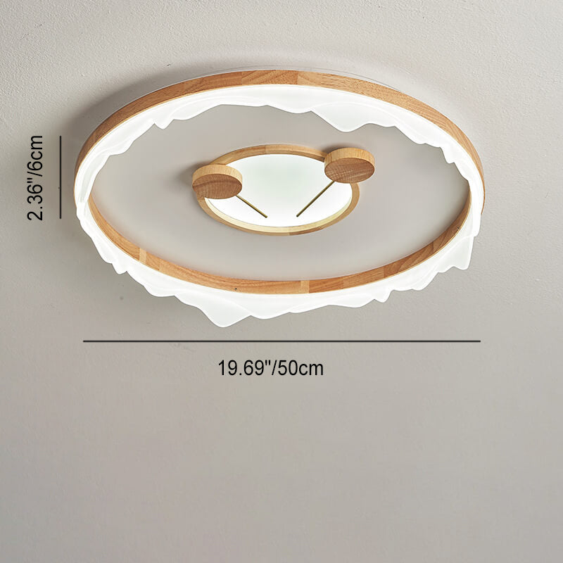 Japanese Cartoon Round Solid Wood Acrylic LED Flush Mount Ceiling Light