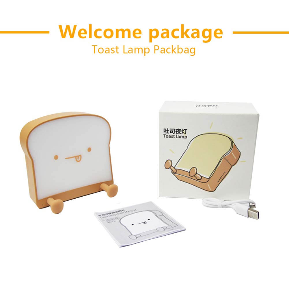 Cute Toast Bread Night Light USB Pat Timer Bedside Bed Lamp