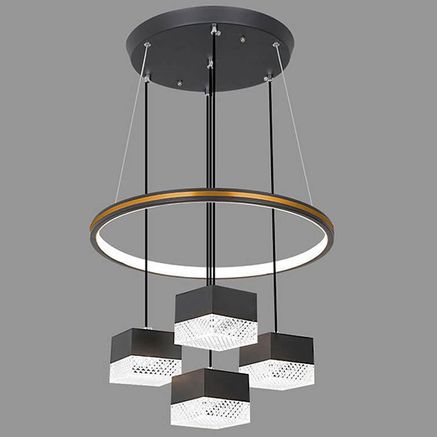 ثريا LED مربعة الشكل مصنوعة من الحديد المطاوع والألومنيوم بتصميم عصري بسيط