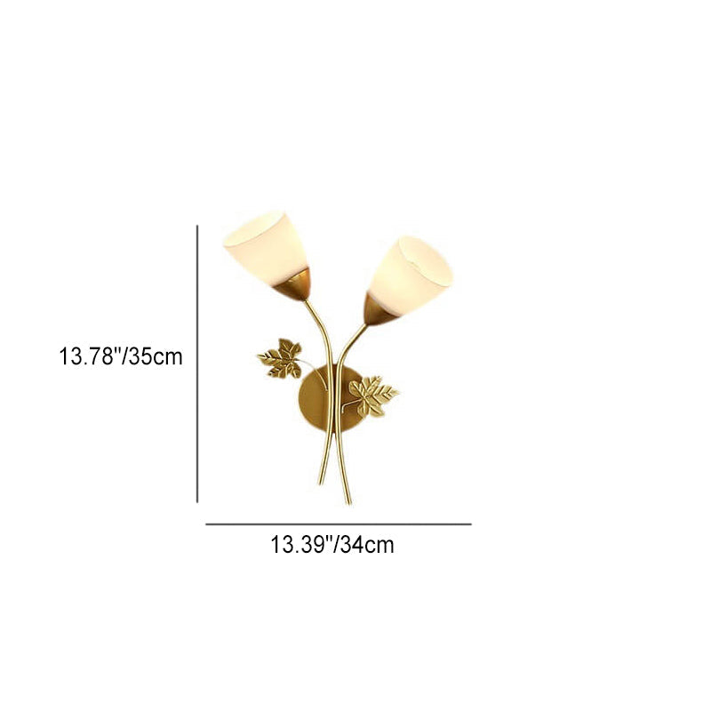 Contemporary Scandinavian Floral Iron Glass 1/2 Light Wall Sconce Lamp For Living Room