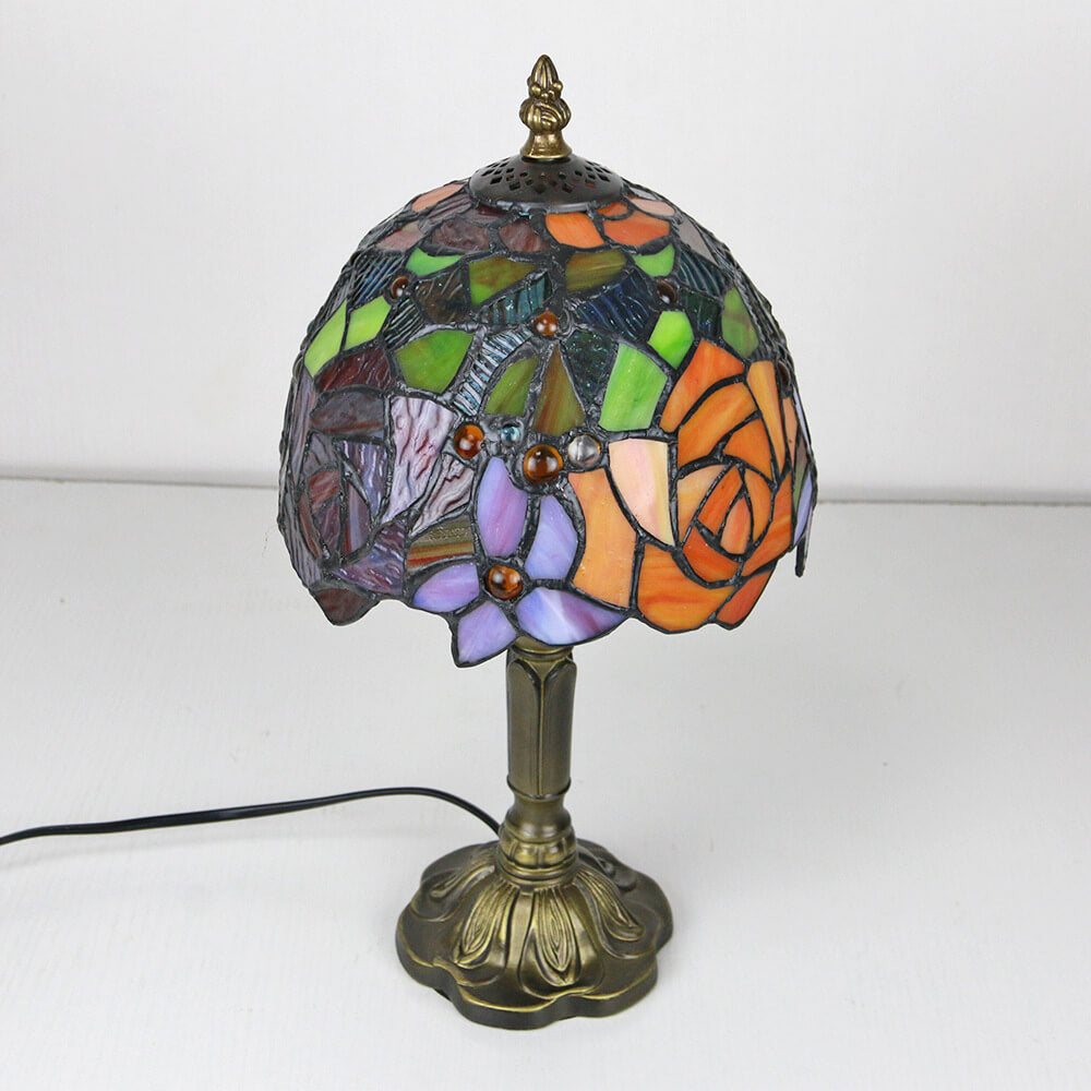 Tiffany Decorative Flower Umbrella Rose Alloy Stained Glass 1-Light Table Lamp