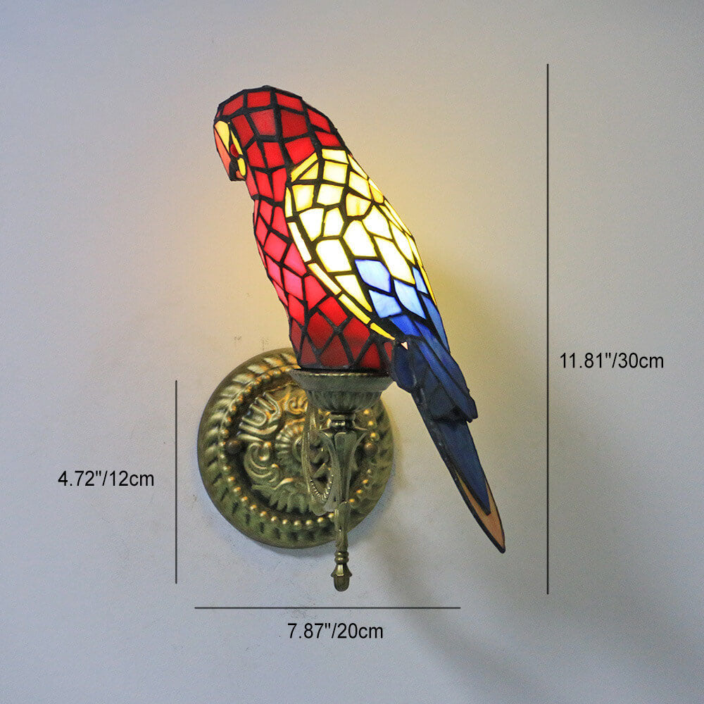 Tiffany Vintage Parrot Stained Glass 1-Light Wall Sconce Lamp