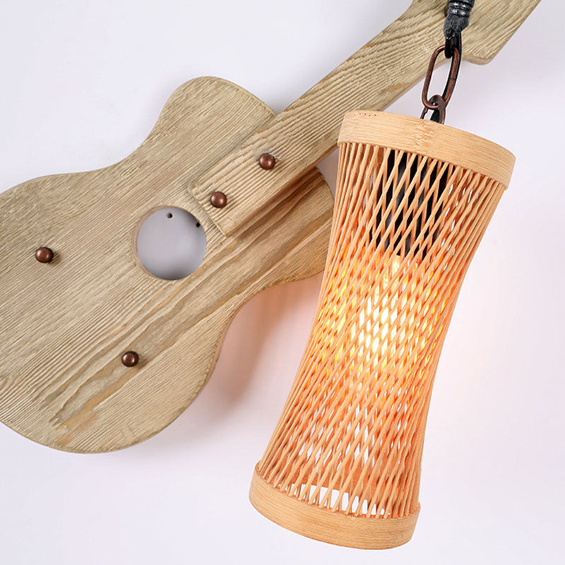 Contemporary Creative Wooden Violin Cylinder Shade 1-Light Wall Sconce Lamp For Dining Room