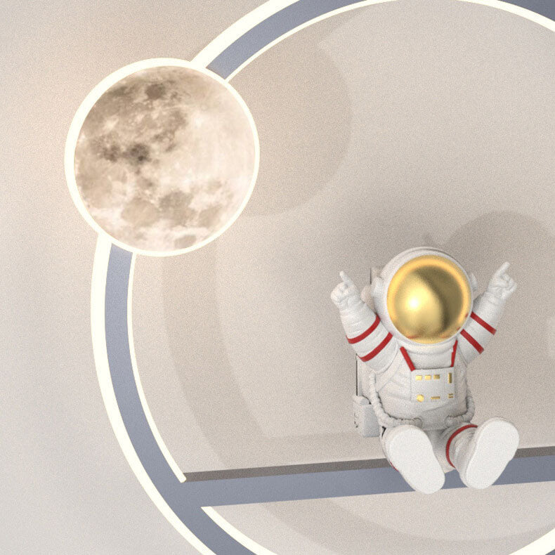 Nordic Cartoon Round Acrylic Astronaut LED Pendant Light
