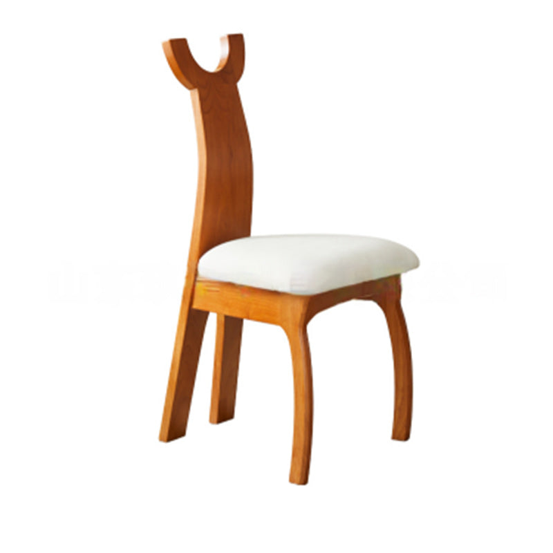 Traditional Vintage Cowl Square Cotton Linen Cat Scratch Leather Solid Wood Dining Chair Backrest Armless For Dining Room