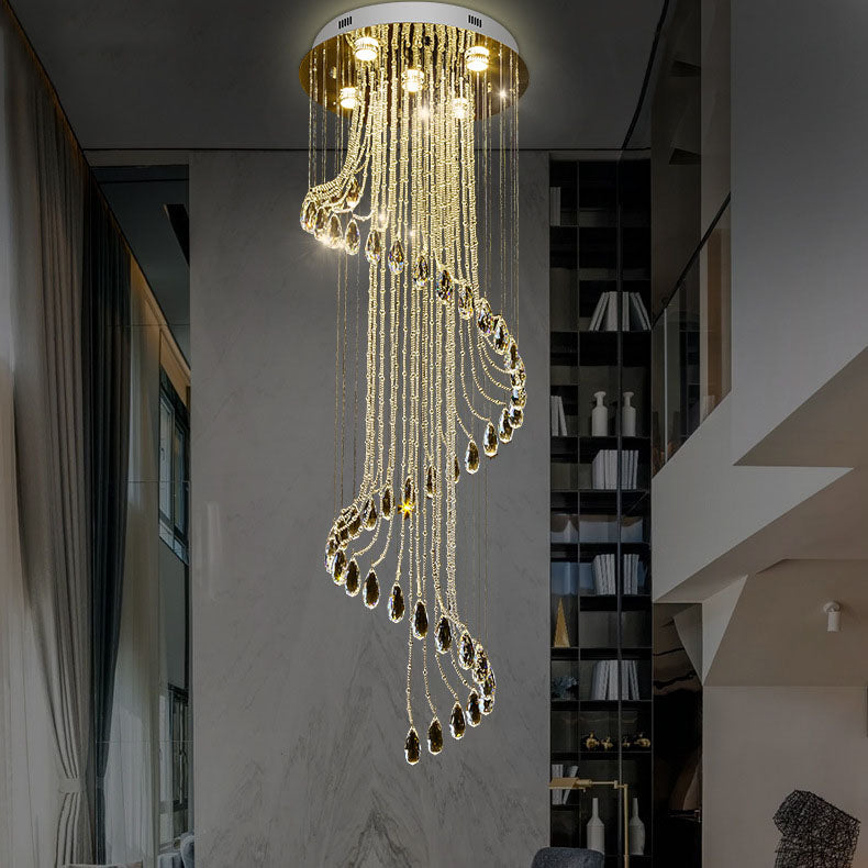 リビングルームに最適な、モダンでミニマリストなラウンドラインステンレススチールクリスタル5灯シャンデリア