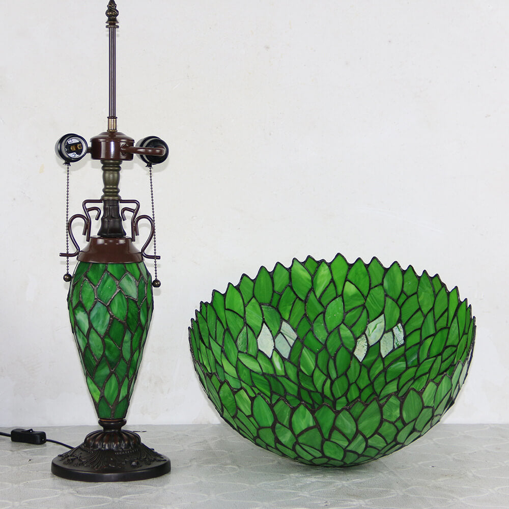 European Tiffany Stained Glass Hexagonal Dome Pull Cord 2-Light Table Lamp