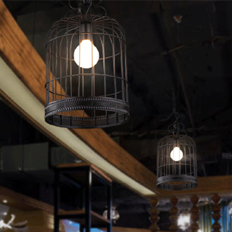 Traditional Farmhouse Cage Iron Glass 1-Light Pendant Light For Living Room