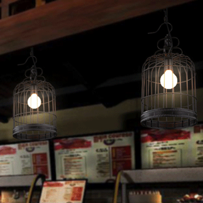 Traditional Farmhouse Cage Iron Glass 1-Light Pendant Light For Living Room