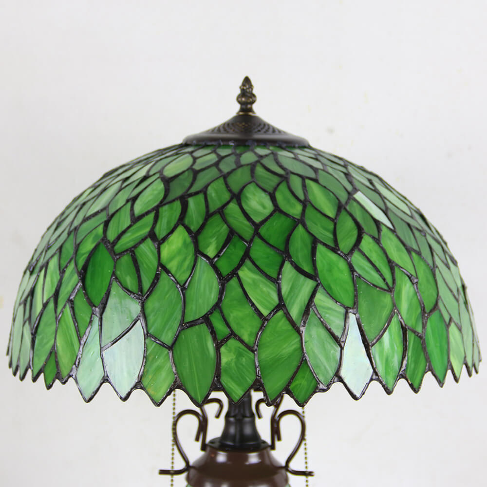European Tiffany Stained Glass Hexagonal Dome Pull Cord 2-Light Table Lamp