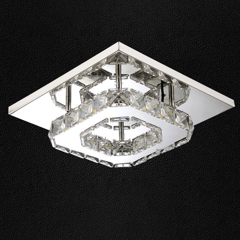Minimalist Crystal Square LED Flush Mount Ceiling Light