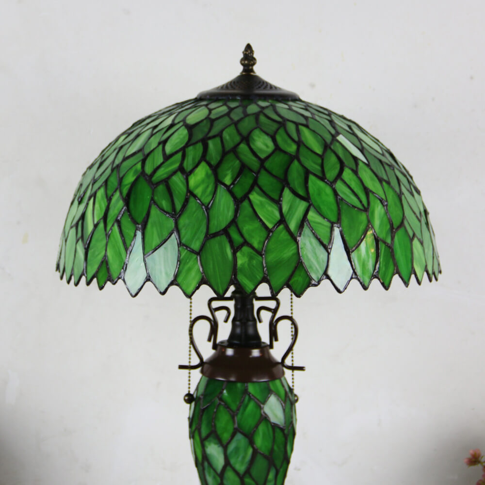 European Tiffany Stained Glass Hexagonal Dome Pull Cord 2-Light Table Lamp