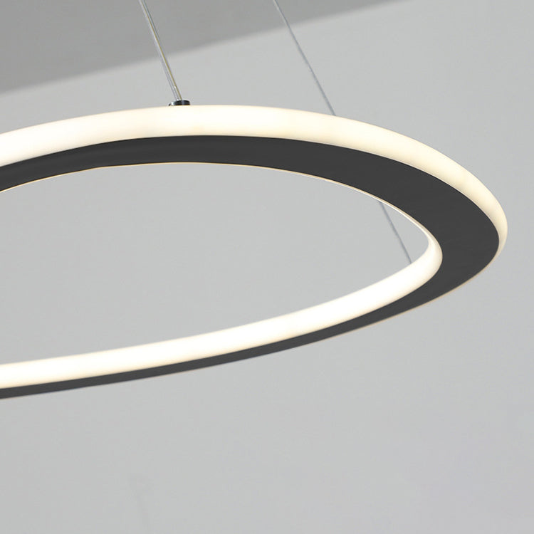 Modern Minimalist Iron Silica Round Strip LED Chandeliers For Dining Room
