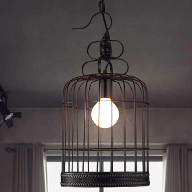 Traditional Farmhouse Cage Iron Glass 1-Light Pendant Light For Living Room