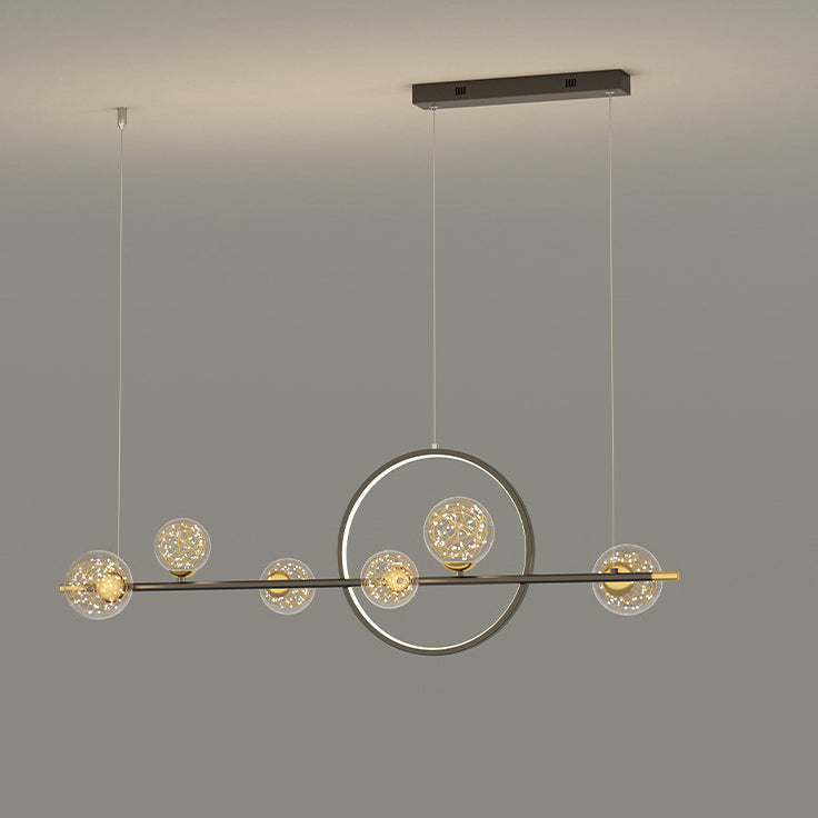 ثريا جزيرة LED دائرية طويلة من السيليكون والزجاج بتصميم عصري بسيط لغرفة الطعام