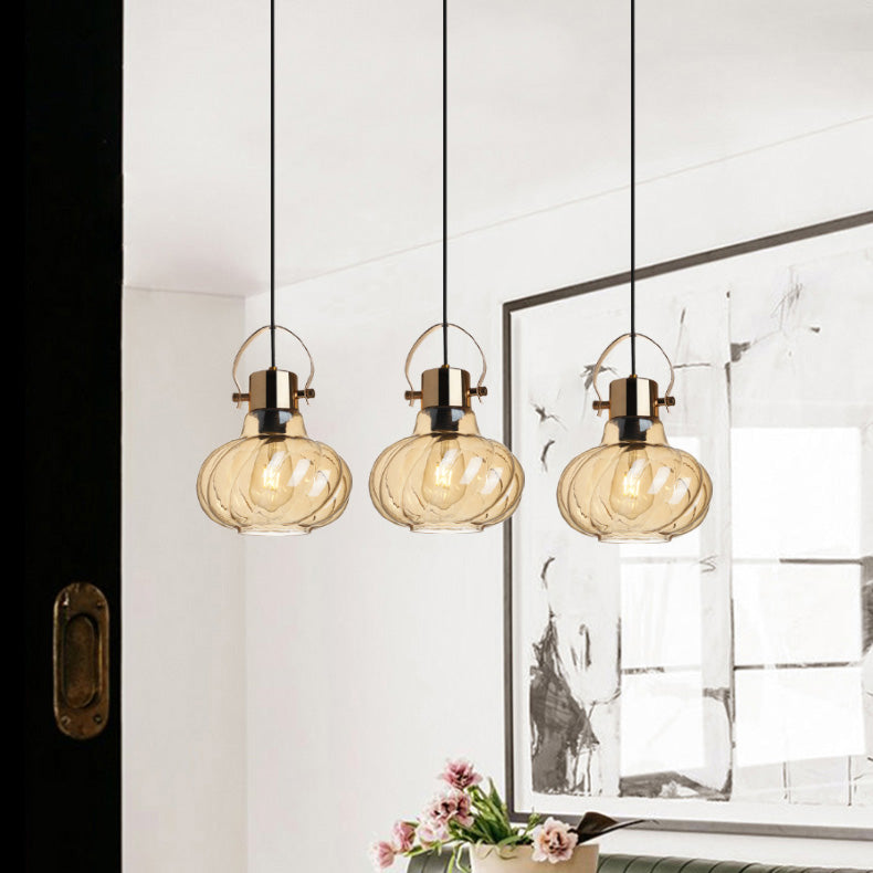 Modern Simplicity Iron Glass Pumpkin Shade 1/3-Light Island Light Chandelier For Dining Room