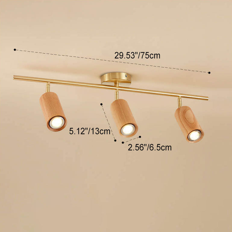 Nordic Minimalist Walnut Wood Spotlight Linear Track 1/2/3/4 Light LED Semi-Flush Mount Ceiling Light