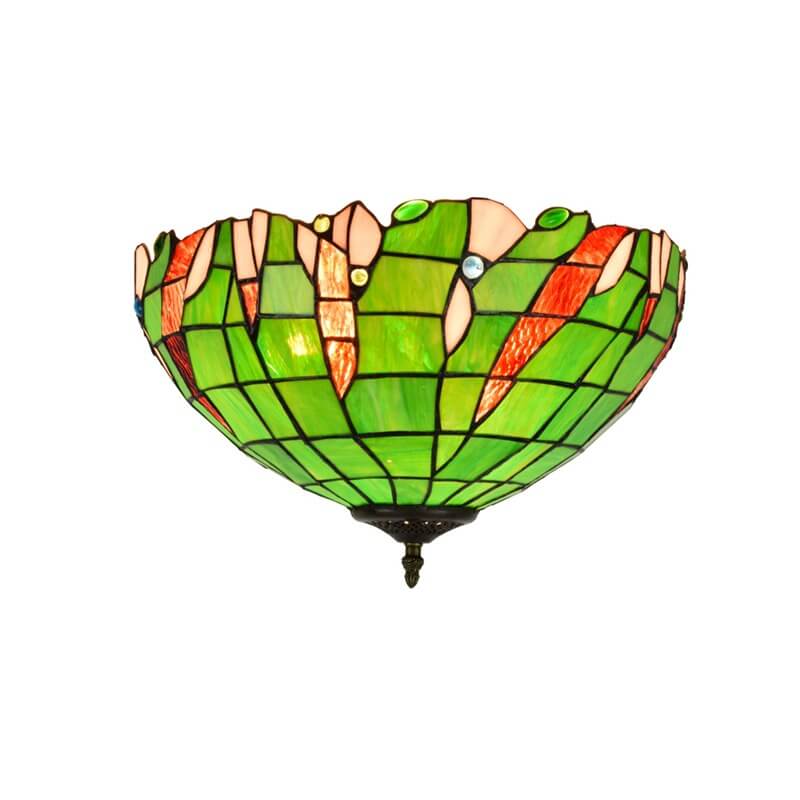 Tiffany Green Stained Glass Semi-Circular 3-Light Flush Mount Ceiling Light
