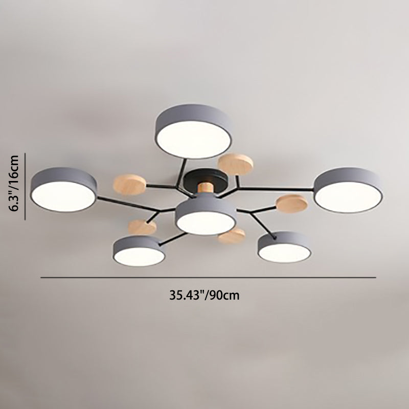 Contemporary Scandinavian Round Molecule Branch Design LED Semi-Flush Mount Ceiling Light For Living Room